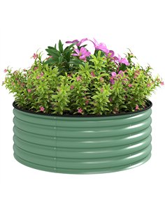 Outsunny Galvanised Raised Garden Bed with Safety Edging, Outdoor Raised Planter Box with Gloves, 120 x 120 x 43cm, Light Green