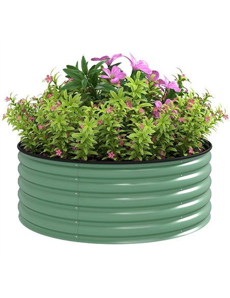 Outsunny Galvanised Raised Garden Bed with Safety Edging, Outdoor Raised Planter Box with Gloves, 120 x 120 x 43cm, Light Green - pic 123213 | FastDaddyshop