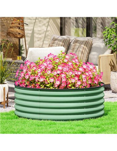 Outsunny Galvanised Raised Garden Bed with Safety Edging, Outdoor Raised Planter Box with Gloves, 120 x 120 x 43cm, Light Green