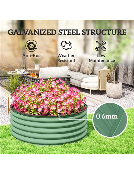 Outsunny Galvanised Raised Garden Bed with Safety Edging, Outdoor Raised Planter Box with Gloves, 120 x 120 x 43cm, Light Green - pic 123217 | FastDaddyshop