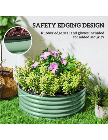 Outsunny Galvanised Raised Garden Bed with Safety Edging, Outdoor Raised Planter Box with Gloves, 120 x 120 x 43cm, Light Green