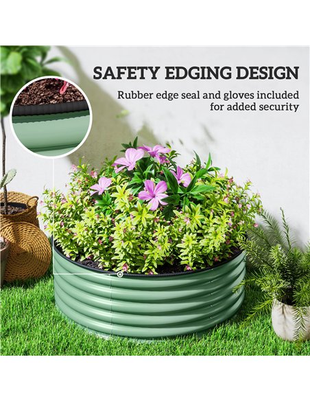 Outsunny Galvanised Raised Garden Bed with Safety Edging, Outdoor Raised Planter Box with Gloves, 120 x 120 x 43cm, Light Green - pic 123218 | FastDaddyshop