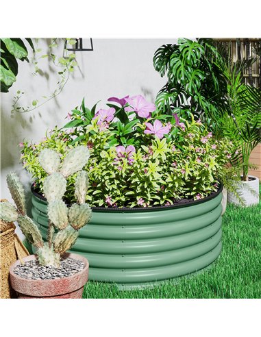 Outsunny Galvanised Raised Garden Bed with Safety Edging, Outdoor Raised Planter Box with Gloves, 120 x 120 x 43cm, Light Green