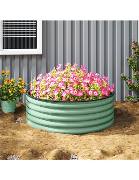 Outsunny Galvanised Raised Garden Bed with Safety Edging, Outdoor Raised Planter Box with Gloves, 120 x 120 x 43cm, Light Green - pic 123221 | FastDaddyshop