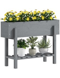 Outsunny Wooden Two-Tier Raised Planter - Grey