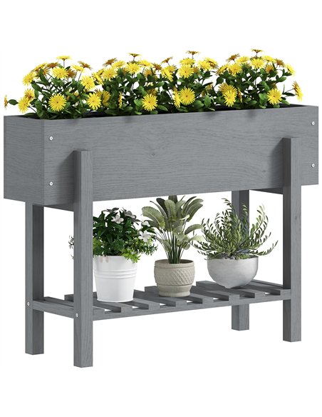 Outsunny Wooden Two-Tier Raised Planter - Grey - pic 123222 | FastDaddyshop