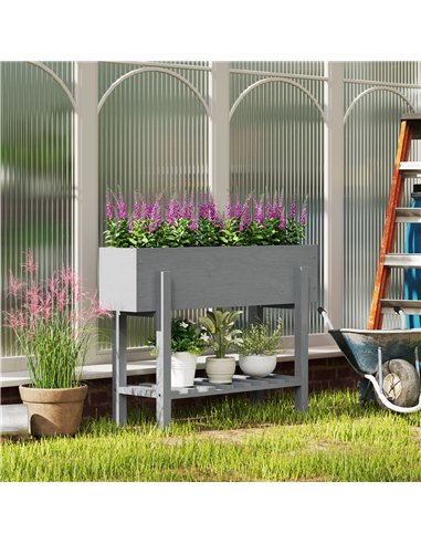 Outsunny Wooden Two-Tier Raised Planter - Grey