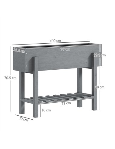 Outsunny Wooden Two-Tier Raised Planter - Grey