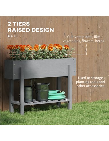 Outsunny Wooden Two-Tier Raised Planter - Grey