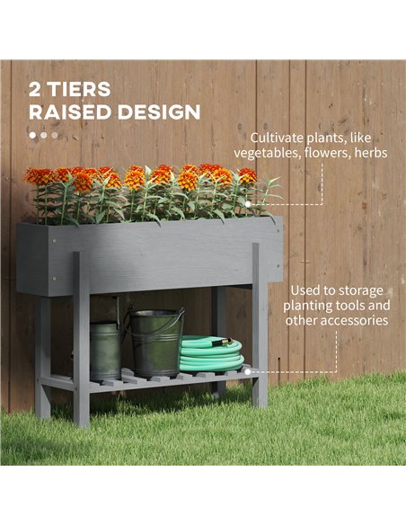 Outsunny Wooden Two-Tier Raised Planter - Grey - pic 123225 | FastDaddyshop