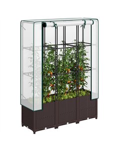 Outsunny Raised Garden Bed with Trellis, Plastic Planter Box with Drainage Holes and Drain Plugs for Climbing Plants, Vegetables