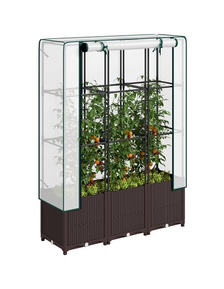 Outsunny Raised Garden Bed with Trellis, Plastic Planter Box with Drainage Holes and Drain Plugs for Climbing Plants, Vegetables - pic 123231 | FastDaddyshop