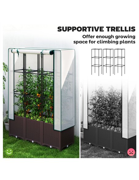 Outsunny Raised Garden Bed with Trellis, Plastic Planter Box with Drainage Holes and Drain Plugs for Climbing Plants, Vegetables - pic 123234 | FastDaddyshop