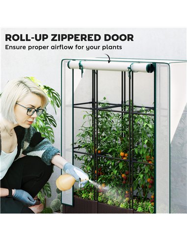Outsunny Raised Garden Bed with Trellis, Plastic Planter Box with Drainage Holes and Drain Plugs for Climbing Plants, Vegetables