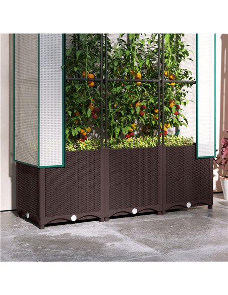 Outsunny Raised Garden Bed with Trellis, Plastic Planter Box with Drainage Holes and Drain Plugs for Climbing Plants, Vegetables - pic 123239 | FastDaddyshop