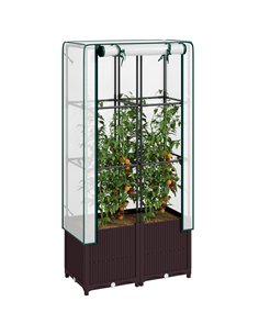 Outsunny Raised Garden Bed with Trellis, Plastic Planter Box with Drainage Holes and Drain Plugs for Climbing Plants, Vegetables