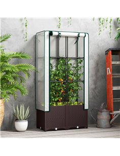 Outsunny Raised Garden Bed with Trellis, Plastic Planter Box with Drainage Holes and Drain Plugs for Climbing Plants, Vegetables 2