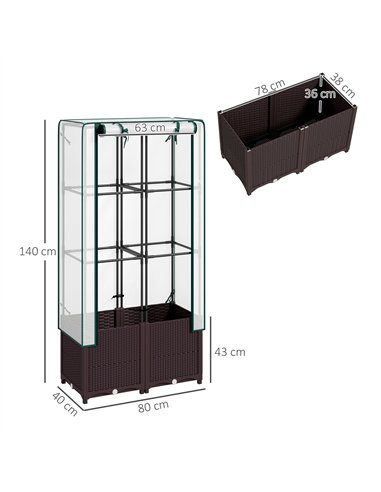 Outsunny Raised Garden Bed with Trellis, Plastic Planter Box with Drainage Holes and Drain Plugs for Climbing Plants, Vegetables