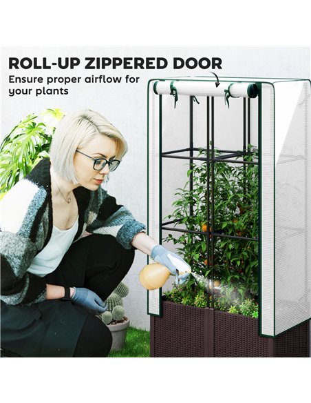 Outsunny Raised Garden Bed with Trellis, Plastic Planter Box with Drainage Holes and Drain Plugs for Climbing Plants, Vegetables - pic 123245 | FastDaddyshop