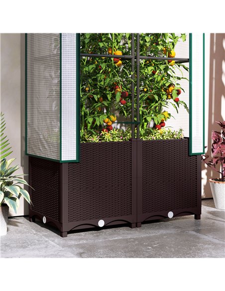 Outsunny Raised Garden Bed with Trellis, Plastic Planter Box with Drainage Holes and Drain Plugs for Climbing Plants, Vegetables - pic 123248 | FastDaddyshop