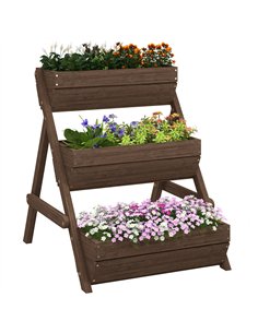 Outsunny 3 Tier Raised Garden Bed Wooden Elevated Planter Box Kit, 66L for Flower, Vegetable, Herb, 65x75x78cm, Tan