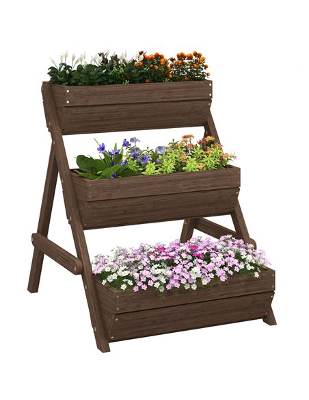 Outsunny 3 Tier Raised Garden Bed Wooden Elevated Planter Box Kit, 66L for Flower, Vegetable, Herb, 65x75x78cm, Tan - pic 123249 | FastDaddyshop