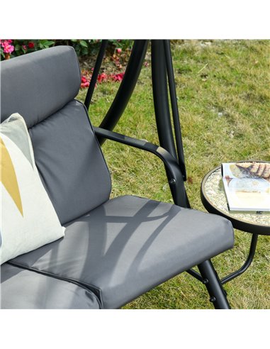 Outsunny 3 Seater Garden Swing Chair with Adjustable Canopy, Cushion and Coffee Tables for Outdoor Patio Garden Grey