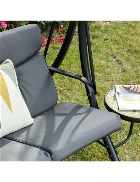Outsunny 3 Seater Garden Swing Chair with Adjustable Canopy, Cushion and Coffee Tables for Outdoor Patio Garden Grey - pic 12325 | FastDaddyshop