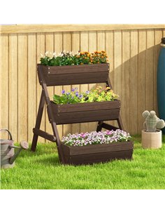Outsunny 3 Tier Raised Garden Bed Wooden Elevated Planter Box Kit, 66L for Flower, Vegetable, Herb, 65x75x78cm, Tan 2