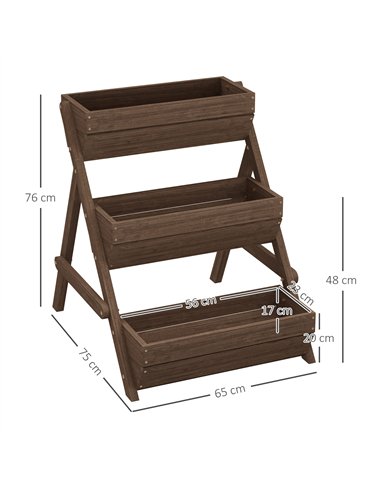 Outsunny 3 Tier Raised Garden Bed Wooden Elevated Planter Box Kit, 66L for Flower, Vegetable, Herb, 65x75x78cm, Tan