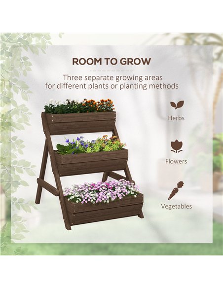 Outsunny 3 Tier Raised Garden Bed Wooden Elevated Planter Box Kit, 66L for Flower, Vegetable, Herb, 65x75x78cm, Tan - pic 123252 | FastDaddyshop