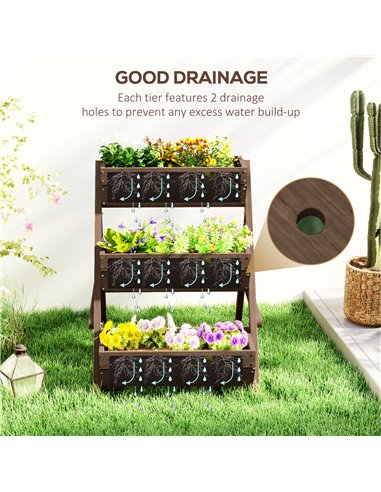 Outsunny 3 Tier Raised Garden Bed Wooden Elevated Planter Box Kit, 66L for Flower, Vegetable, Herb, 65x75x78cm, Tan
