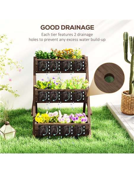 Outsunny 3 Tier Raised Garden Bed Wooden Elevated Planter Box Kit, 66L for Flower, Vegetable, Herb, 65x75x78cm, Tan - pic 123253 | FastDaddyshop