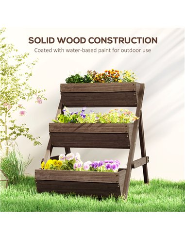 Outsunny 3 Tier Raised Garden Bed Wooden Elevated Planter Box Kit, 66L for Flower, Vegetable, Herb, 65x75x78cm, Tan