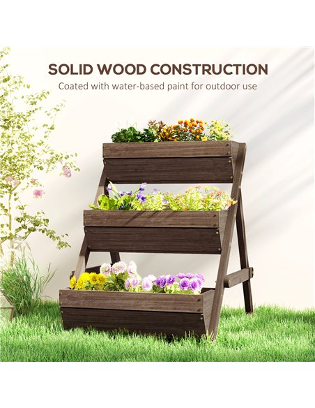 Outsunny 3 Tier Raised Garden Bed Wooden Elevated Planter Box Kit, 66L for Flower, Vegetable, Herb, 65x75x78cm, Tan - pic 123254 | FastDaddyshop