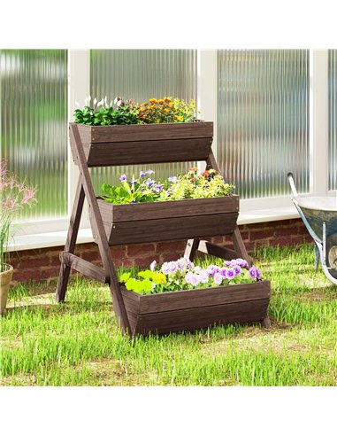 Outsunny 3 Tier Raised Garden Bed Wooden Elevated Planter Box Kit, 66L for Flower, Vegetable, Herb, 65x75x78cm, Tan