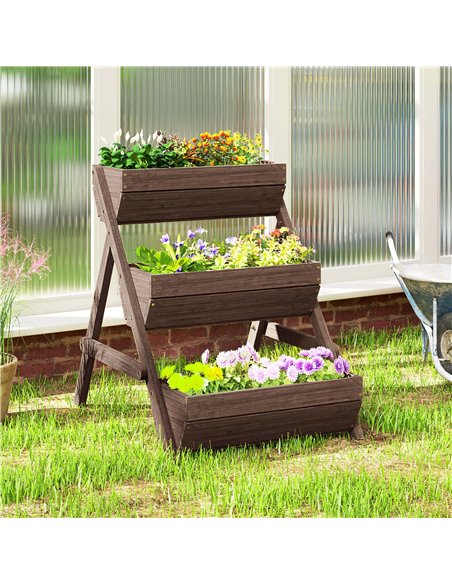 Outsunny 3 Tier Raised Garden Bed Wooden Elevated Planter Box Kit, 66L for Flower, Vegetable, Herb, 65x75x78cm, Tan - pic 123255 | FastDaddyshop
