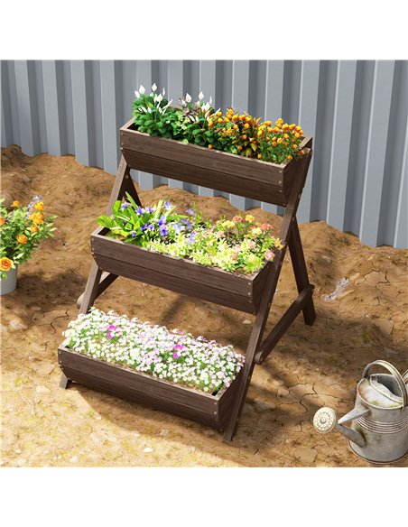Outsunny 3 Tier Raised Garden Bed Wooden Elevated Planter Box Kit, 66L for Flower, Vegetable, Herb, 65x75x78cm, Tan - pic 123256 | FastDaddyshop