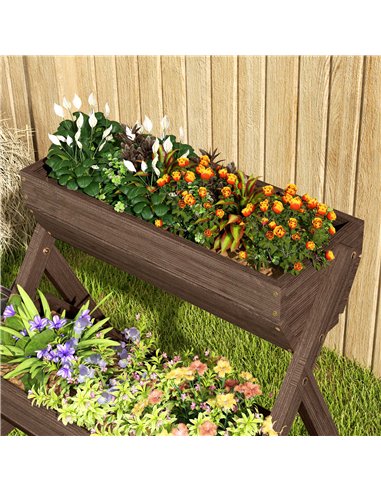 Outsunny 3 Tier Raised Garden Bed Wooden Elevated Planter Box Kit, 66L for Flower, Vegetable, Herb, 65x75x78cm, Tan