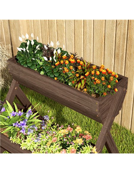 Outsunny 3 Tier Raised Garden Bed Wooden Elevated Planter Box Kit, 66L for Flower, Vegetable, Herb, 65x75x78cm, Tan - pic 123257 | FastDaddyshop