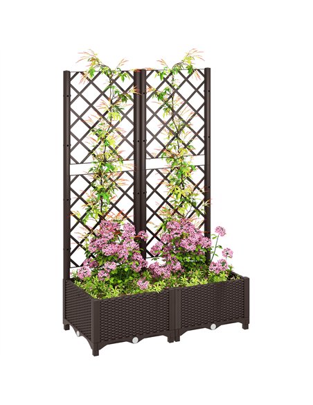 Outsunny Raised Garden Bed with Trellis, Plastic Planter Box with Drainage Holes and Drain Plugs for Climbing Plants, Vegetables - pic 123258 | FastDaddyshop