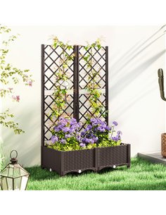 Outsunny Raised Garden Bed with Trellis, Plastic Planter Box with Drainage Holes and Drain Plugs for Climbing Plants, Vegetables 2