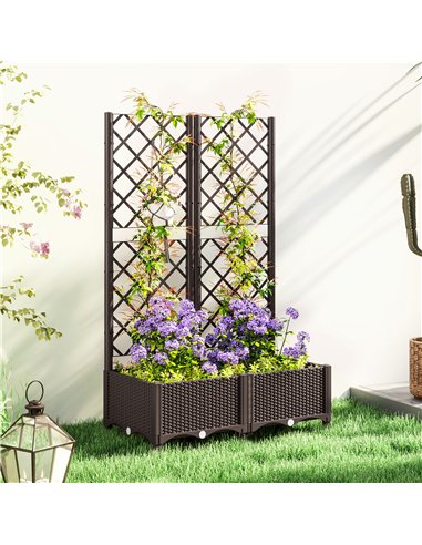 Outsunny Raised Garden Bed with Trellis, Plastic Planter Box with Drainage Holes and Drain Plugs for Climbing Plants, Vegetables