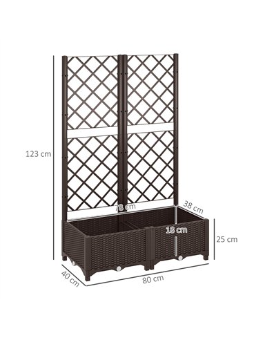 Outsunny Raised Garden Bed with Trellis, Plastic Planter Box with Drainage Holes and Drain Plugs for Climbing Plants, Vegetables