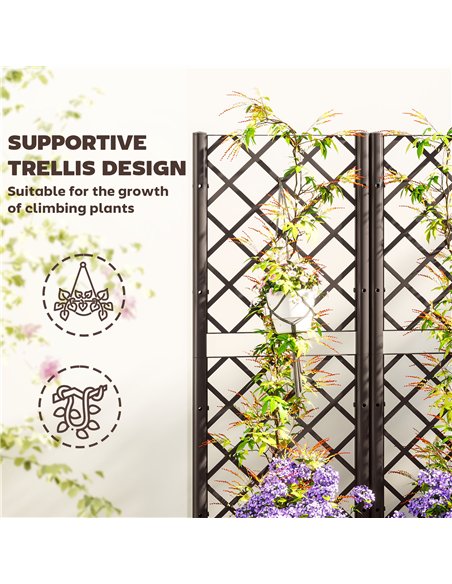 Outsunny Raised Garden Bed with Trellis, Plastic Planter Box with Drainage Holes and Drain Plugs for Climbing Plants, Vegetables - pic 123261 | FastDaddyshop