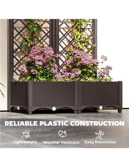 Outsunny Raised Garden Bed with Trellis, Plastic Planter Box with Drainage Holes and Drain Plugs for Climbing Plants, Vegetables - pic 123262 | FastDaddyshop