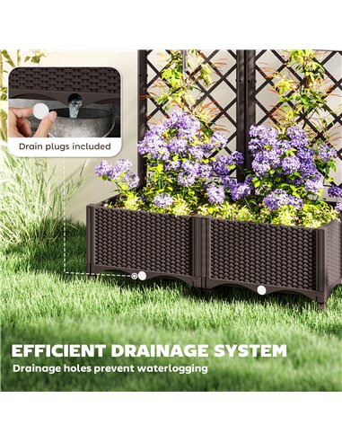 Outsunny Raised Garden Bed with Trellis, Plastic Planter Box with Drainage Holes and Drain Plugs for Climbing Plants, Vegetables