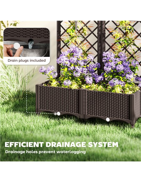 Outsunny Raised Garden Bed with Trellis, Plastic Planter Box with Drainage Holes and Drain Plugs for Climbing Plants, Vegetables - pic 123263 | FastDaddyshop
