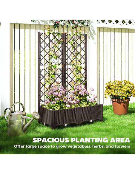 Outsunny Raised Garden Bed with Trellis, Plastic Planter Box with Drainage Holes and Drain Plugs for Climbing Plants, Vegetables - pic 123264 | FastDaddyshop