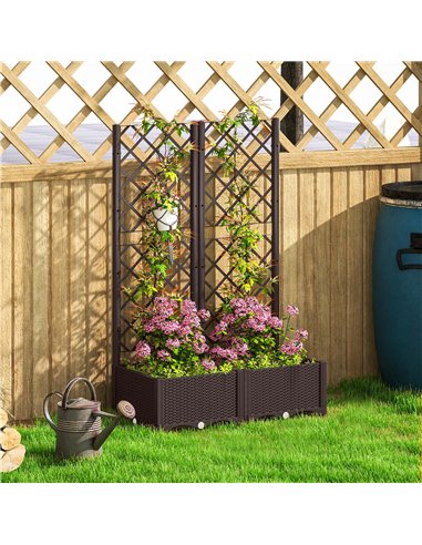 Outsunny Raised Garden Bed with Trellis, Plastic Planter Box with Drainage Holes and Drain Plugs for Climbing Plants, Vegetables